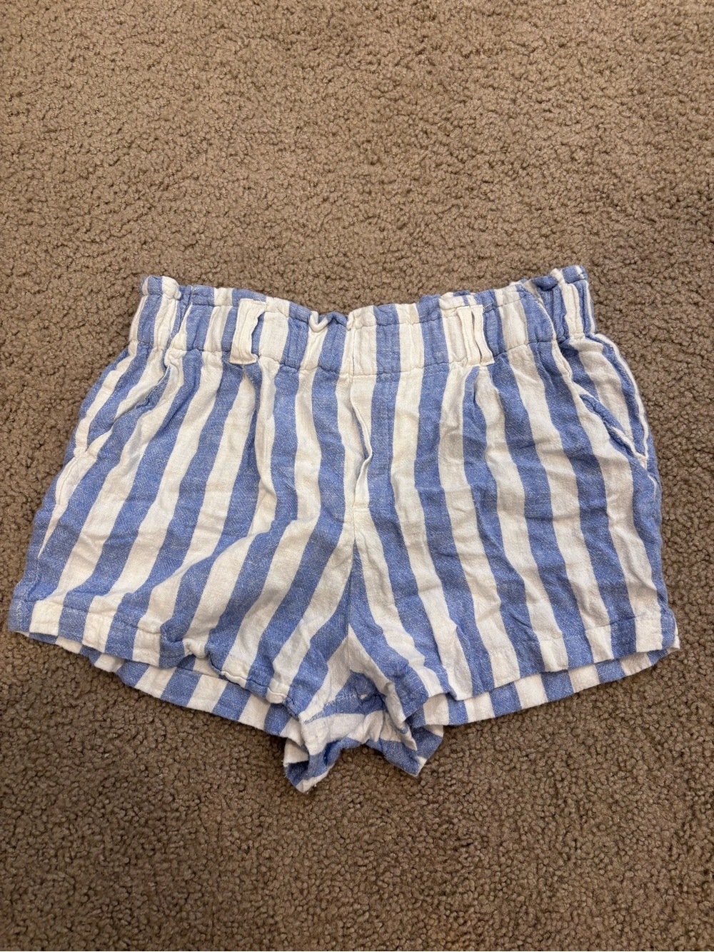 Striped Blue & White Women’s Elastic-Waist Athletic Shorts